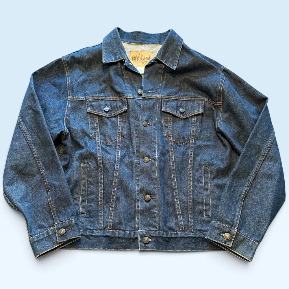 Vintage Gap Blue Jeans Jacket Mens Large Blue Denim Button Biker Trucker 2000